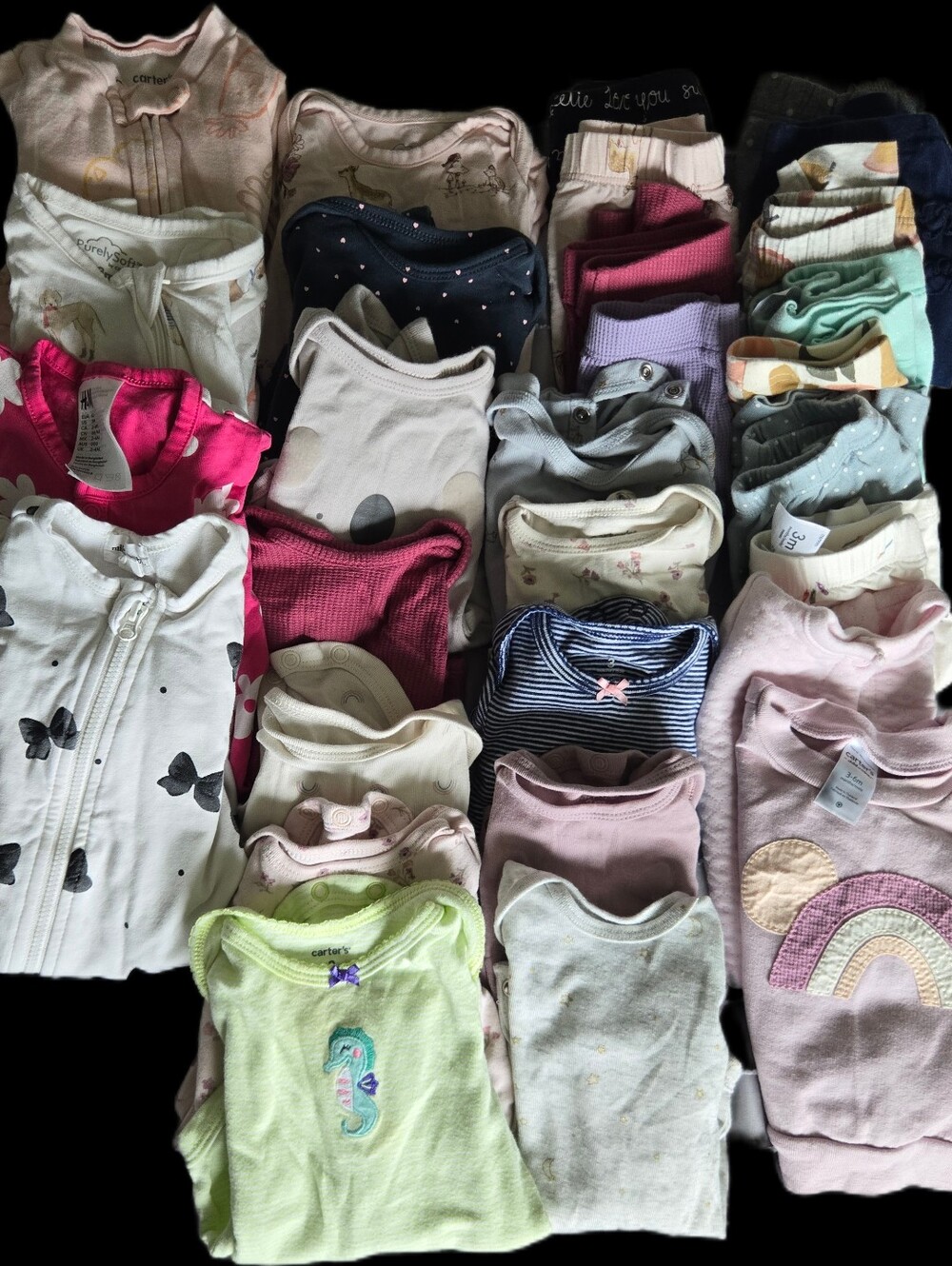 Huge 3M Baby Girl Wardrobe Bundle - Carter's, H&M Sleepers, Onesies & Pants